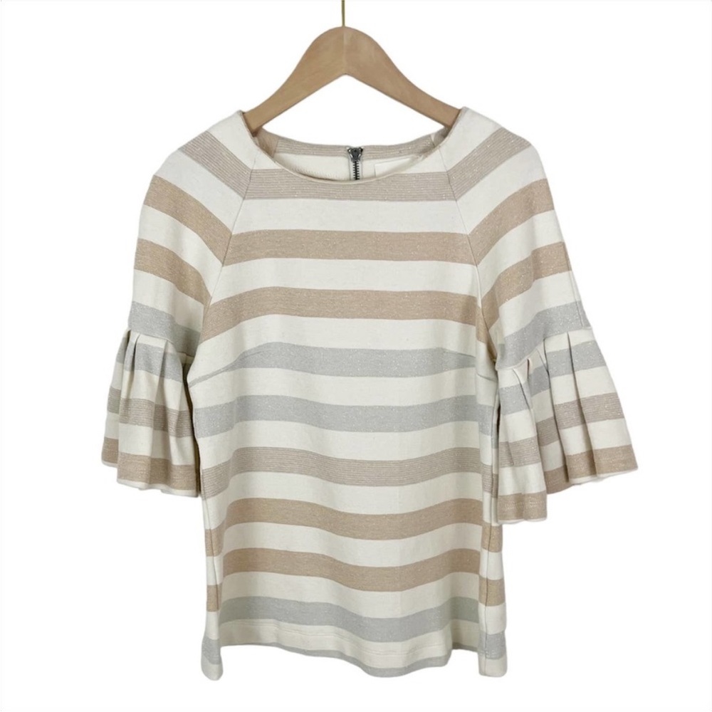 Anthropologie Maeve Metallic Striped Helsa Ruffle Sleeve Knit Top Size XS - Picture 3 of 9
